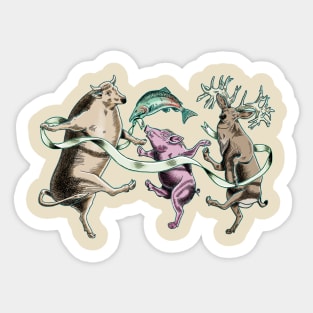 Dancing Animals - Cow Pig Fish Deer Sticker